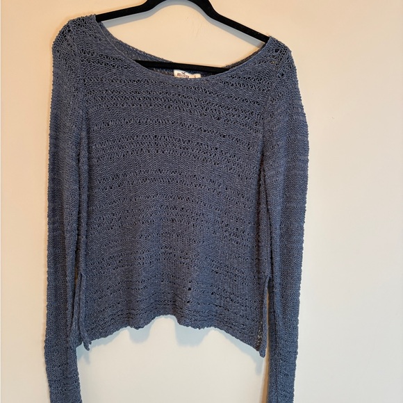 Hollister Women's Blue Large Open Knit Crochet Sweater Lightweight Pullover - Picture 3 of 10